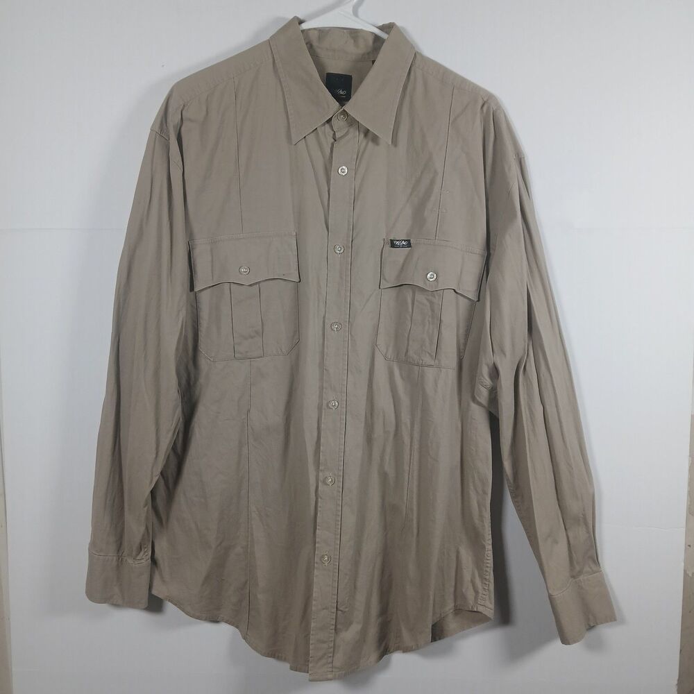 Vintage Mossimo Khaki Safari Military Button-Up Shirt Men's L Y2K Outdoor Style